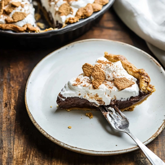 A slice of pie with whipped cream on a plate.