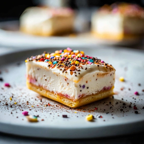 A white plate with a piece of cake on it.