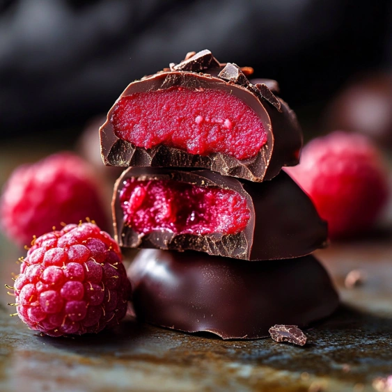 A chocolate bar with a red center.