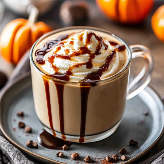 A cup of coffee with caramel drizzled on top.