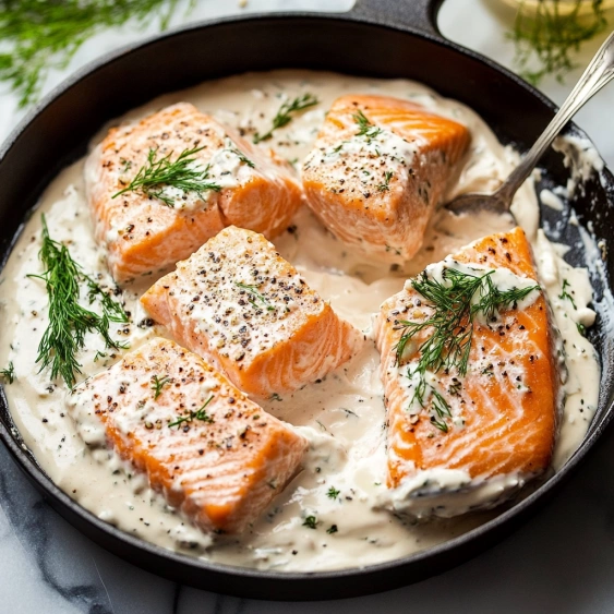 A pan of fish with sauce.