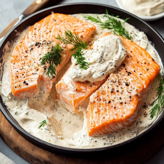 A pan of fish with sauce.