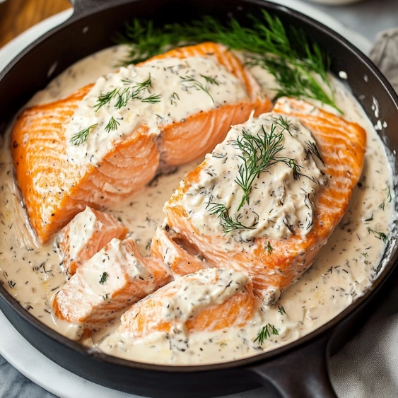 A pan of fish with sauce.