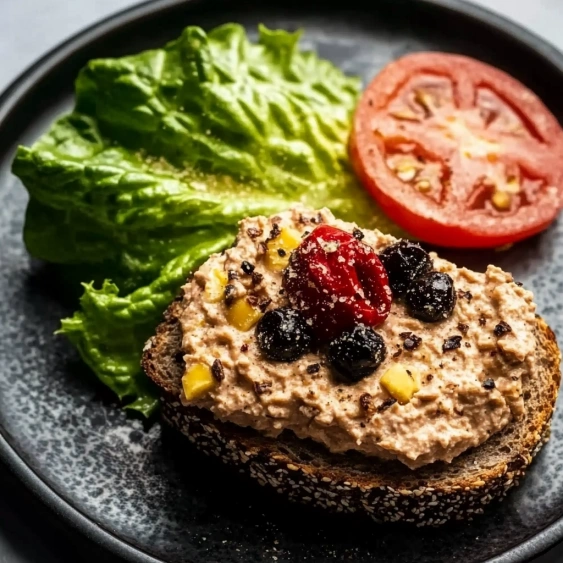 A sandwich with a slice of tomato and a berry on top.