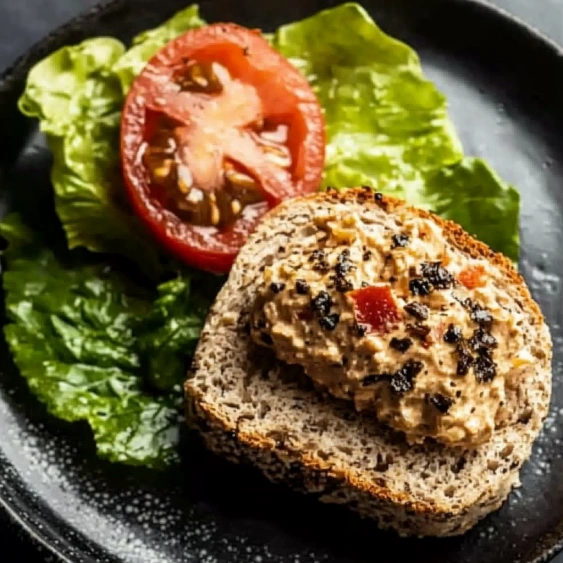 A sandwich with a tomato and a piece of bread.