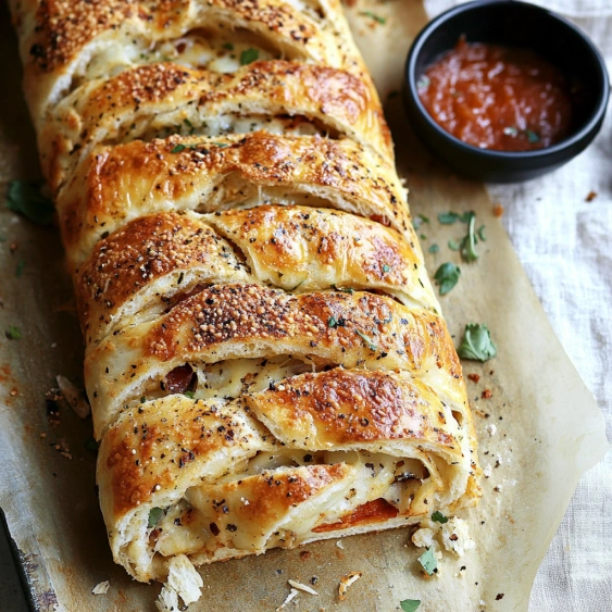 A large piece of food on a table.