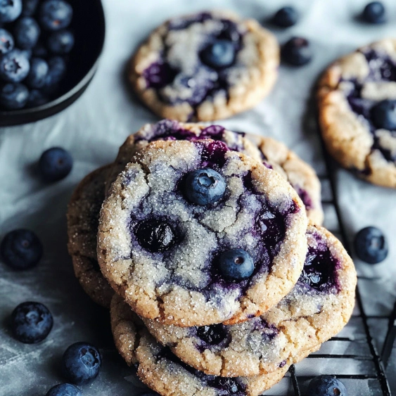 Blueberry cookies on a wire rack.