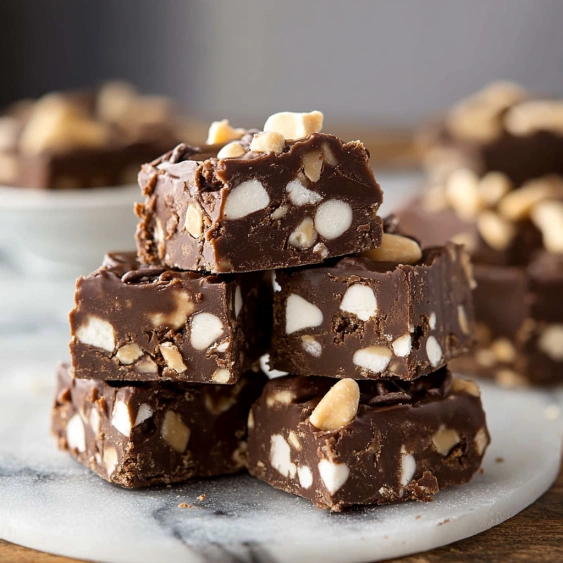 A stack of chocolate and peanut butter squares.