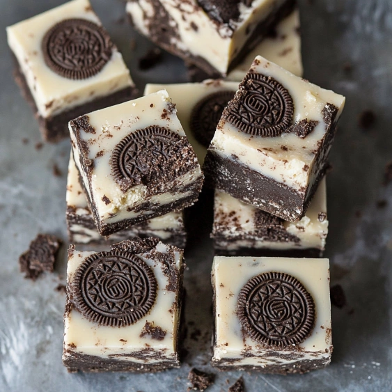 A close up of a chocolate and cookie dessert.