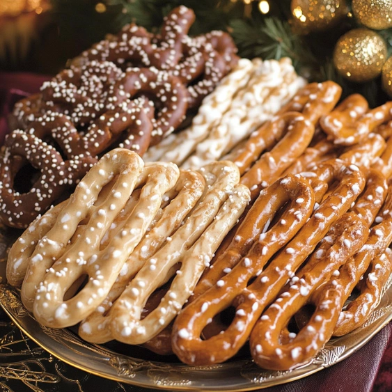A plate of different types of pretzels.