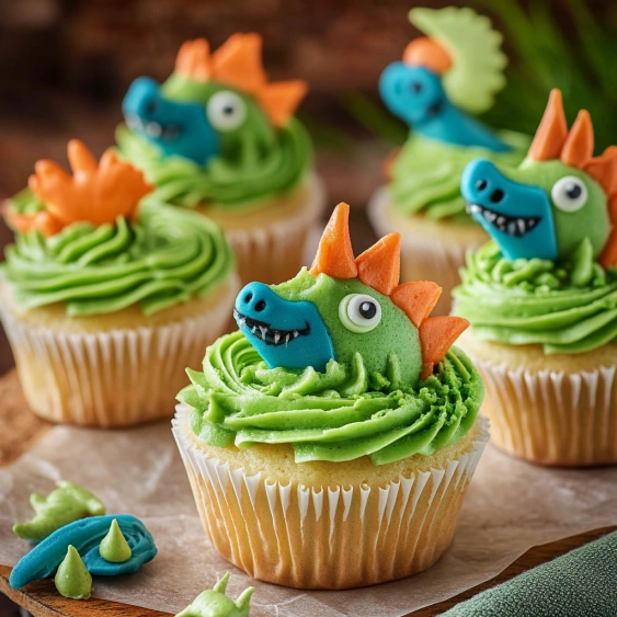 A cupcake with a dragon face on it.