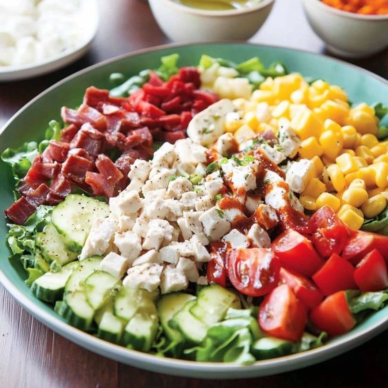 A plate of food with a variety of vegetables and meat.
