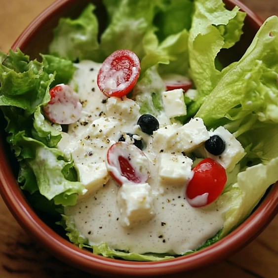 A bowl of salad with cheese and tomatoes.