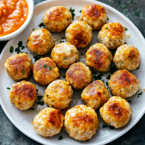A plate of meatballs with sauce.