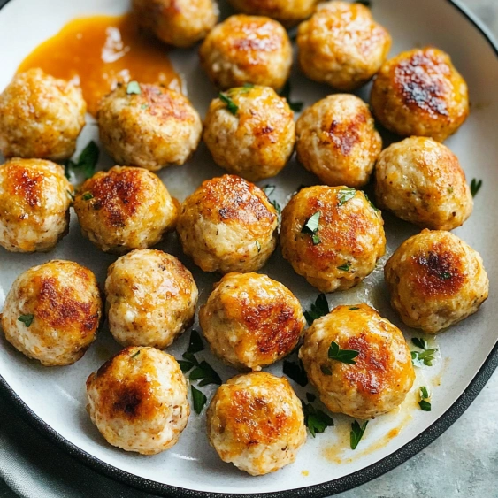 A plate of meatballs with a sauce.