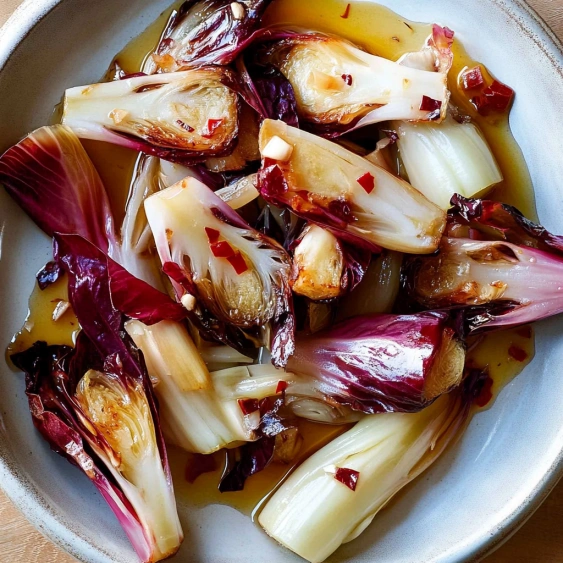 A bowl of food with red onions and garlic.