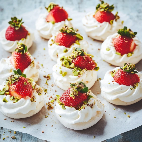 A plate of strawberry shortcake with white whipped cream.