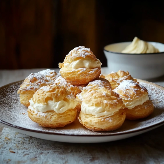 A plate of powdered sugar covered pastries.