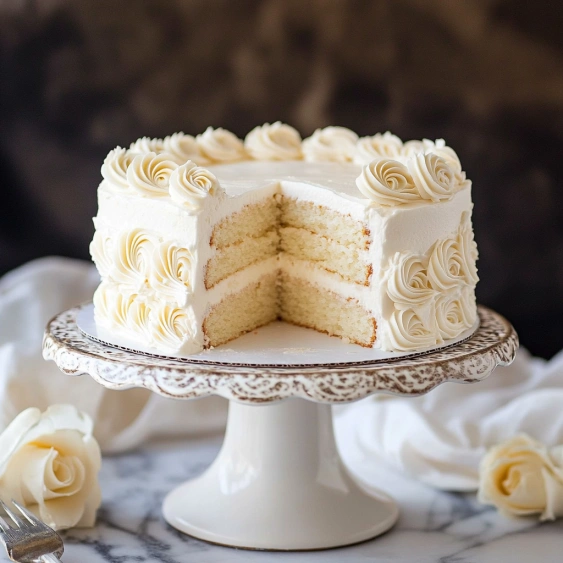 A slice of cake on a plate.