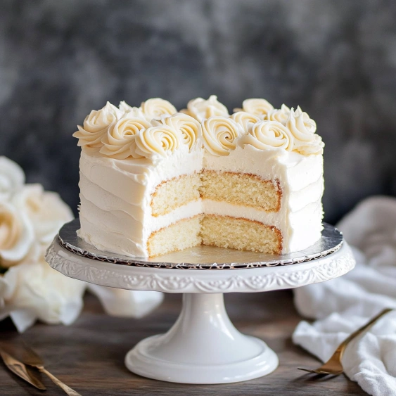 A slice of cake on a plate.