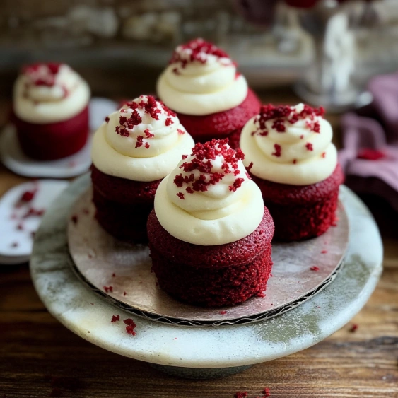 A plate of red velvet cupcakes.