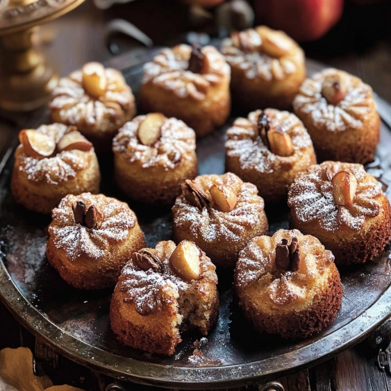 A plate of pastries with nuts on top.