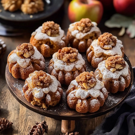 A plate of pastries with powdered sugar on top.