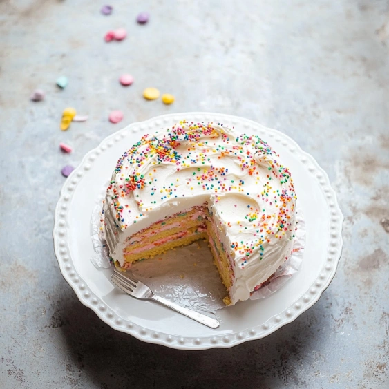A slice of cake on a plate.