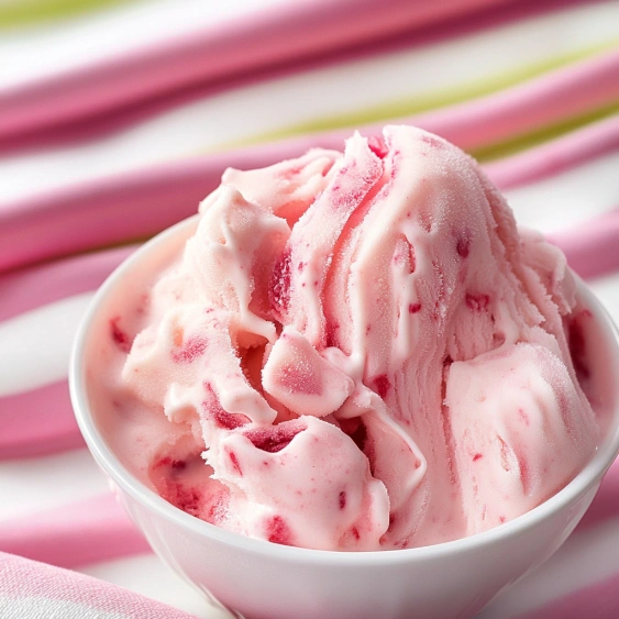A bowl of pink ice cream.