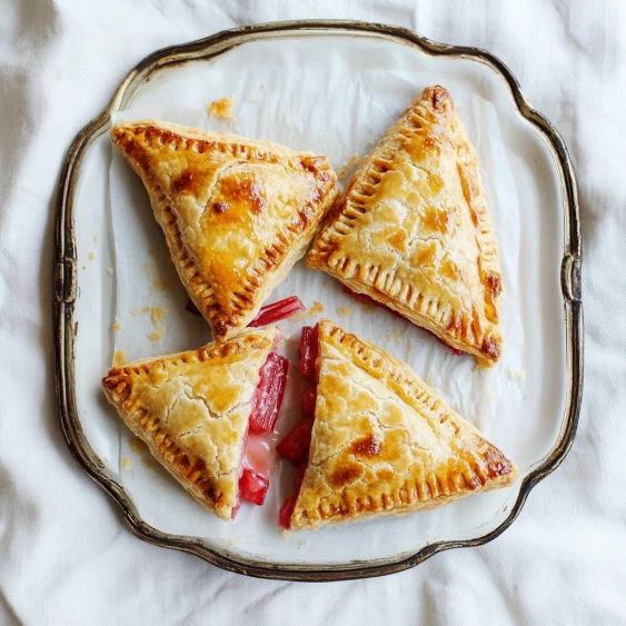 A plate with three triangle shaped pastries.