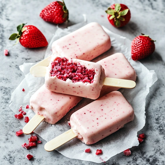 A pink dessert on a stick.