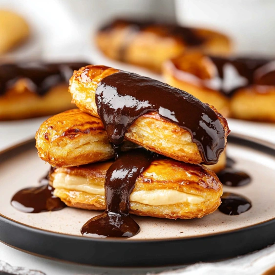 Chocolate sauce on a pastry.