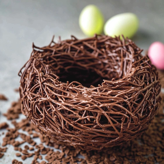A chocolate nest with eggs.
