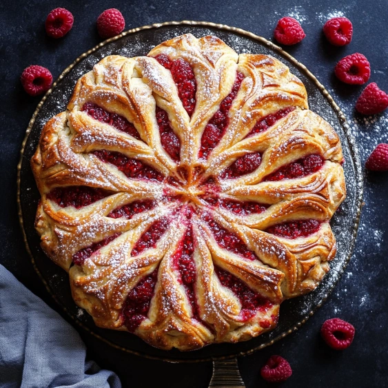 A pastry with a raspberry center.