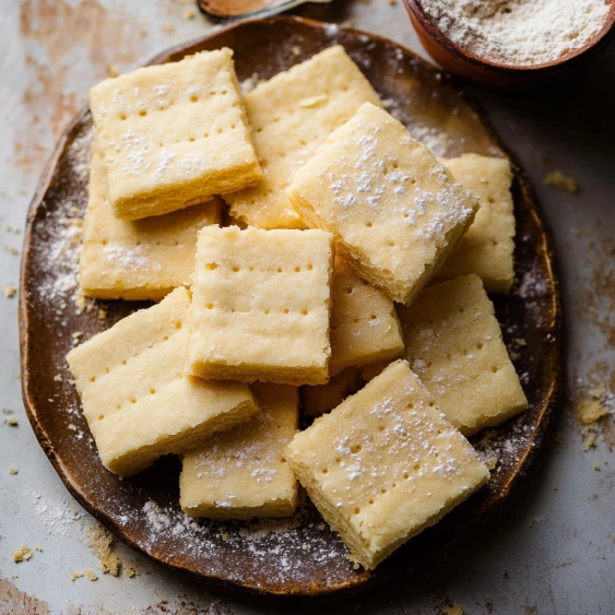 A plate of biscuits with powdered sugar on top.