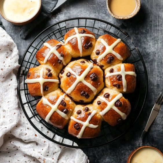 A plate of bread with crosses on top.