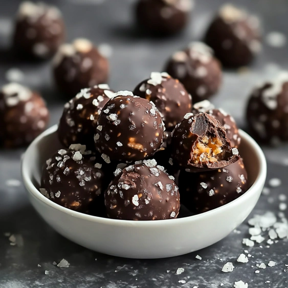Bowl of chocolate balls with sugar.