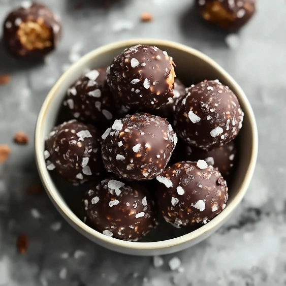 Bowl of chocolate covered balls with salt.