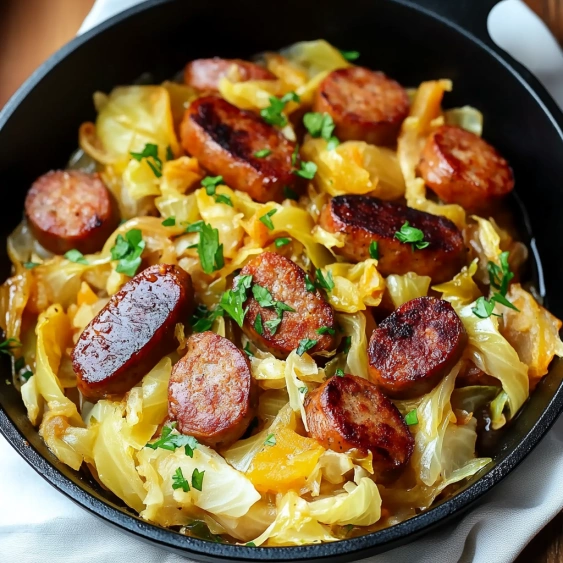 A bowl of sausage and vegetables.