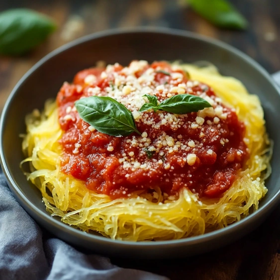 A bowl of pasta with sauce and cheese.