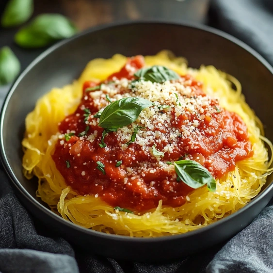 A bowl of pasta with sauce and cheese.