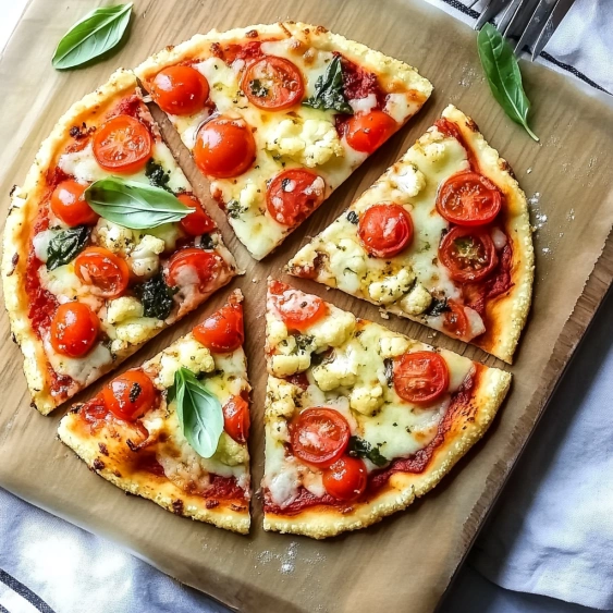 A pizza with tomatoes and cheese.