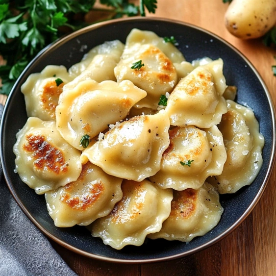 A bowl of pasta with cheese and herbs.