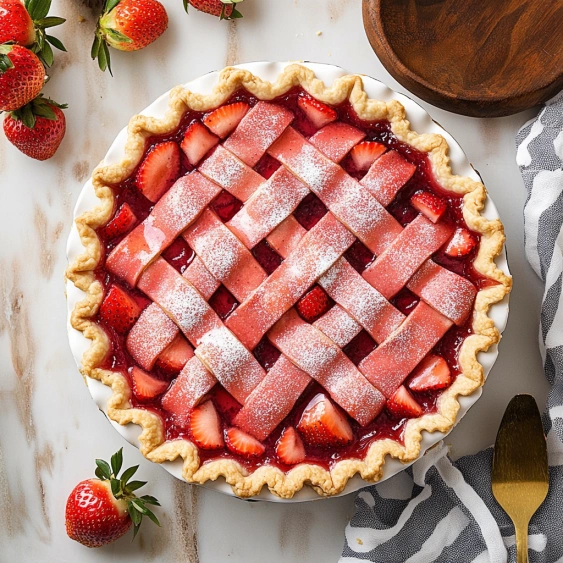 A pie with strawberries and raspberries on top.