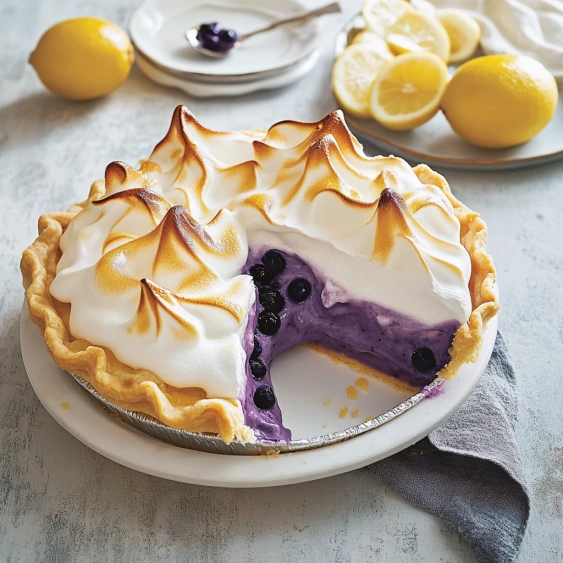A slice of pie with blueberries.
