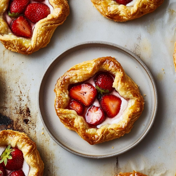 A plate of strawberry cream puffs.