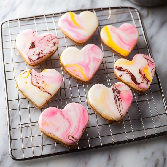 A tray of heart shaped cookies.