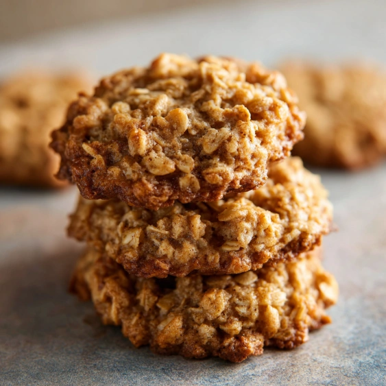 A stack of cookies on a table.