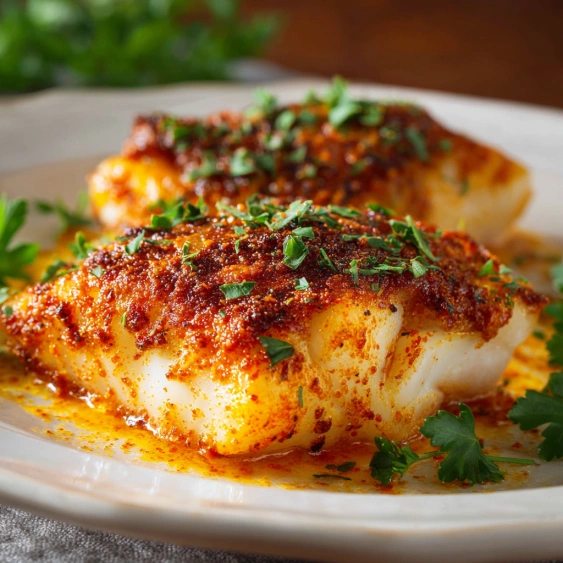 A plate of fish with a sauce.