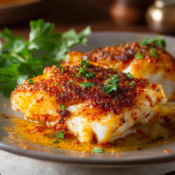 A plate of fish with spices on it.